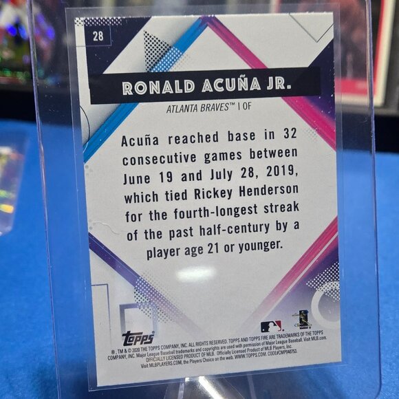 2020 Topps Fire #28 Ronald Acuna Jr. - Picture 2 of 2